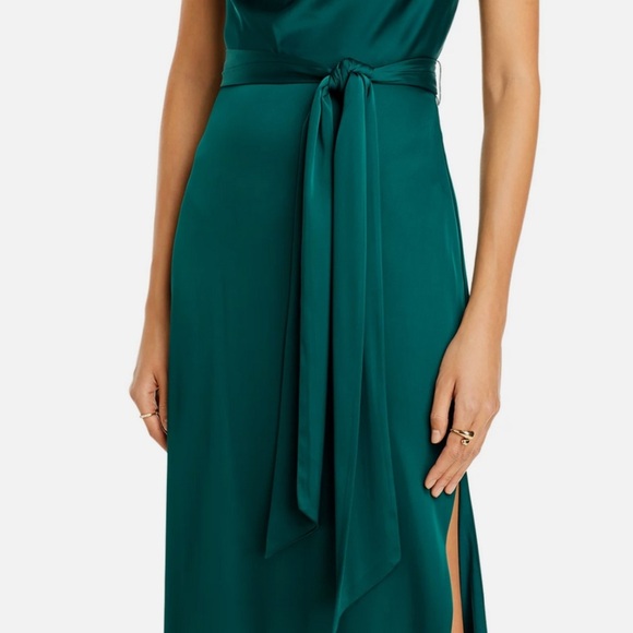 LIV FOSTER Green Cowl Neck Maxi Dress Satin Gown Wedding Formal Party Size 2 - Picture 5 of 14